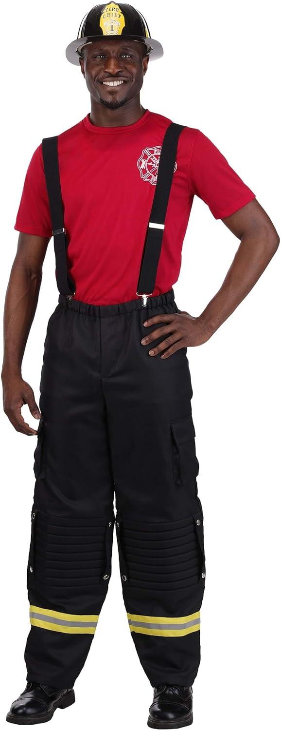 image:imageAdult Firefighter Costume with Black Suspenders Pants Shirt amp Helmet Halloween Fire Captain UniformFirefighter Costume With Black Suspenders Pants Shirt Helmet