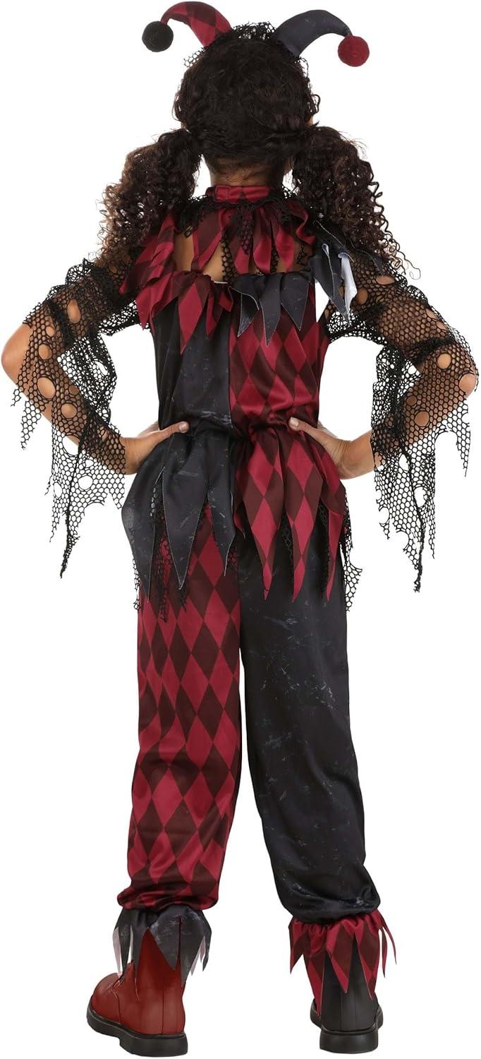 image:imageKids Jinxed Jester Clown Costume Spooky Black and Red Clown Outfit for Girls