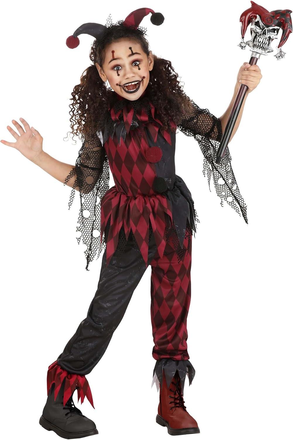 image:imageKids Jinxed Jester Clown Costume Spooky Black and Red Clown Outfit for Girls