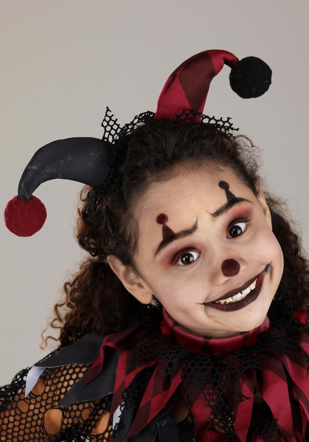 image:imageKids Jinxed Jester Clown Costume Spooky Black and Red Clown Outfit for Girls