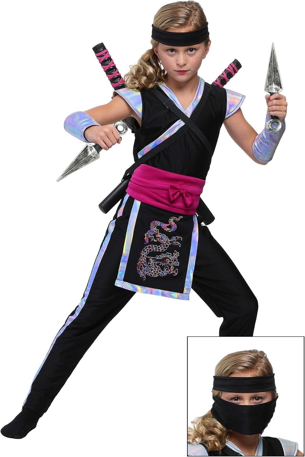 image:imageRainbow Ninja Girl Costume Jumpsuit Dragon Drape Waist Sash amp Iridescent Details