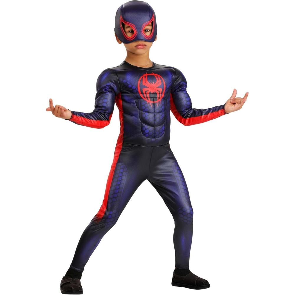 image:imageBoys Toddler Deluxe Miles Morales Costume Padded Spider Man Jumpsuit and Foam Mask for Dress Up
