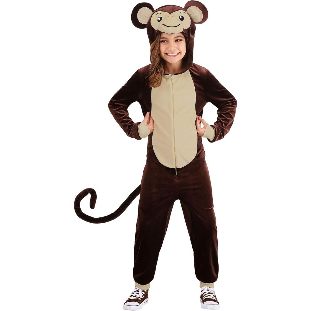 image:imageChild Monkey Halloween Costume Hooded Monkey Jumpsuit with Tail for Boys and Girls Fun Animal Outfit