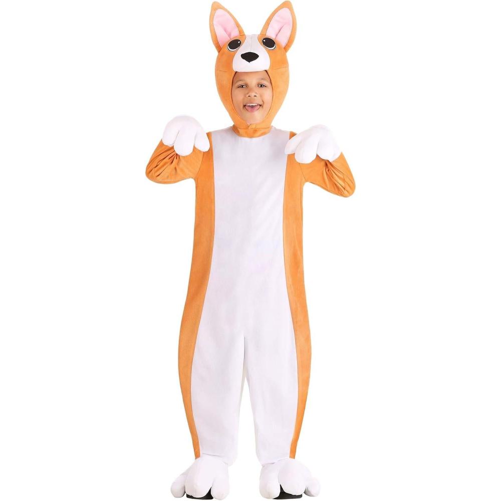 image:imageCorgi Costume for Kids Plush Orange and White Cute Dog Jumpsuit with Hood and Mittens