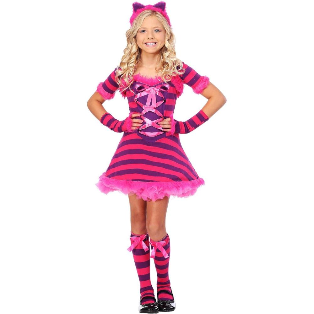 image:imageFun Costumes Girls Wonderland Striped Cat Costume Sassy Pink Cat Dress for Cosplay DressUp amp Halloween SmallXLarge