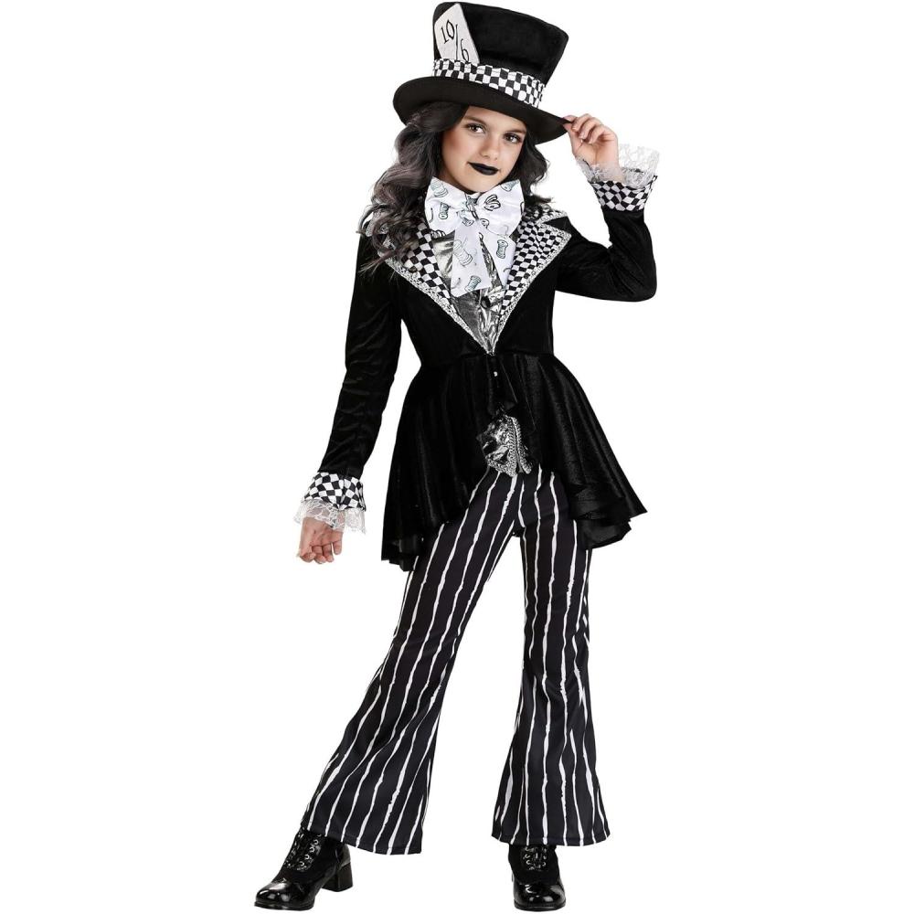 image:imageGirls Deluxe Dark Mad Hatter Costume  Wonderland Outfit with Jacket Vests Pants Bowtie amp Hat