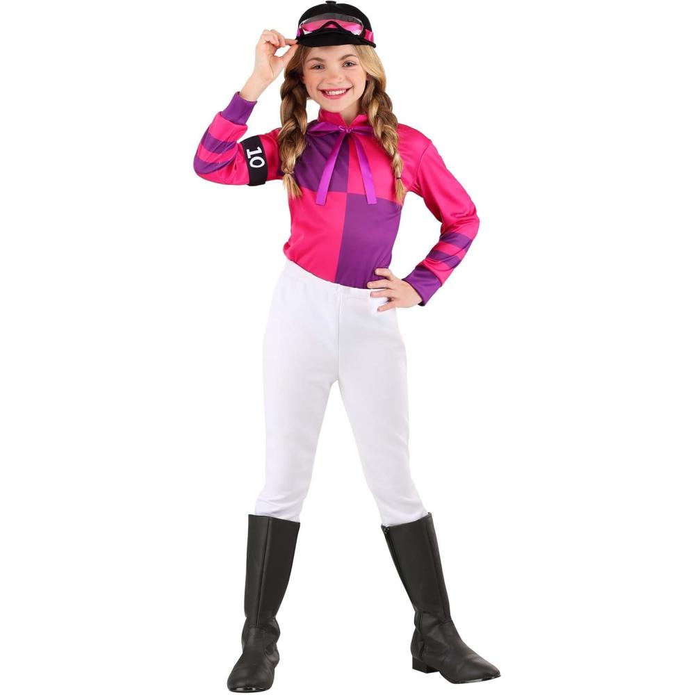 image:imageGirls Jockey Costume  Shirt Pants Arm Band Hat with Attached Goggles Elastic Waistband