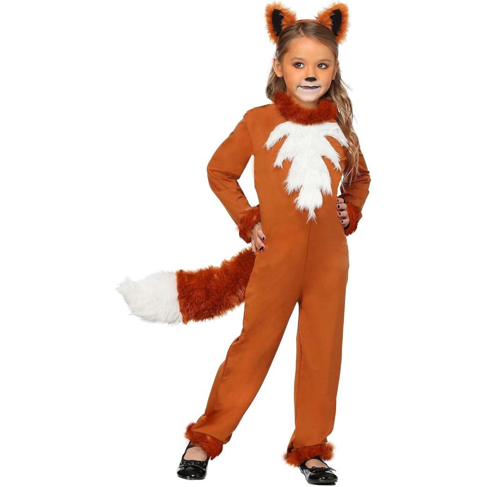 image:imageGirls Sly Fox Costume with Headband  Kids Woodland Animal Jumpsuit  Child Animal Halloween CostumeCostume