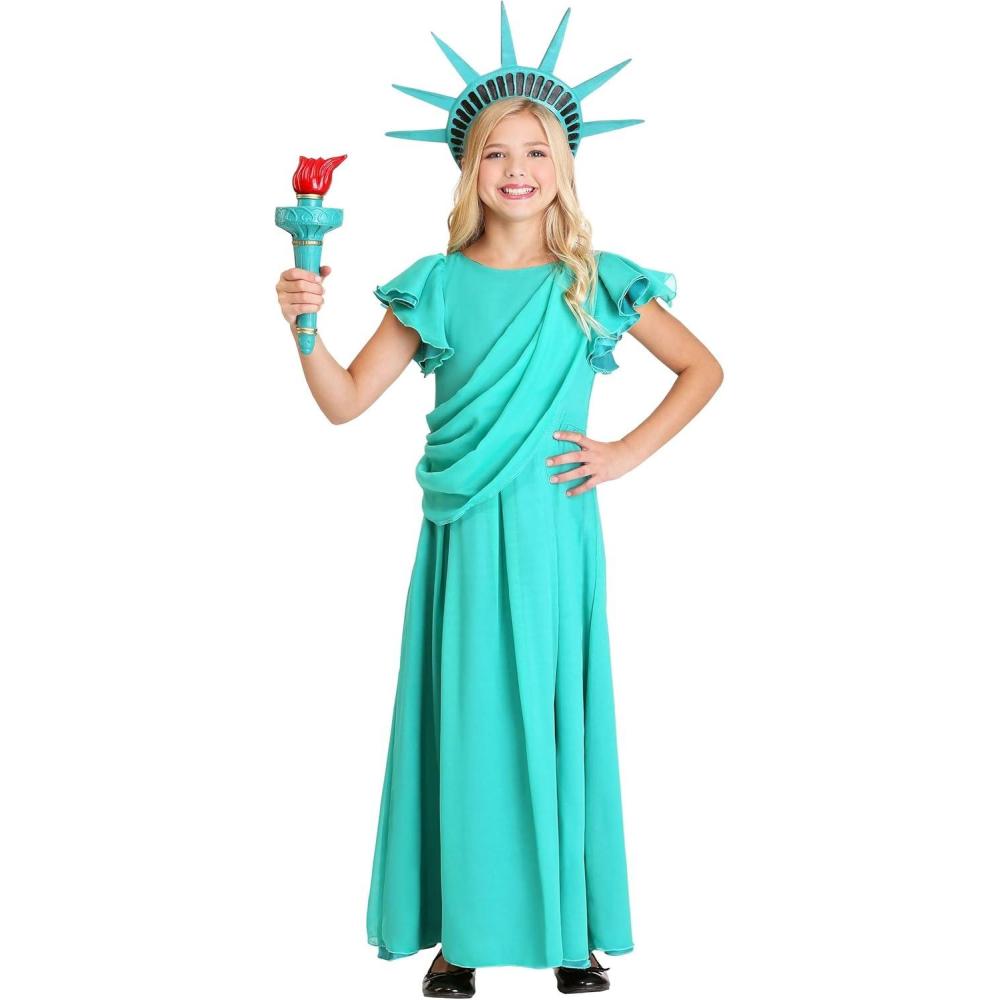 image:imageGirls Statue of Liberty Costume Let Freedom Ring as Lady Liberty Independence Day Parade Outfit Dress Crown Torch