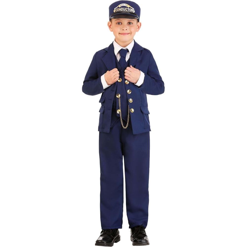 image:imageKids North Pole Train Conductor Costume Boys Suited Railway Operator Costume Navy Blue Train Engineer Outfit
