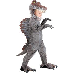 Dinosaur Toddler Spinosaurus Costume – Gray Jurassic Dino Halloween Outfit w/Jumpsuit, Mitts, Hood, & Shoe Covers