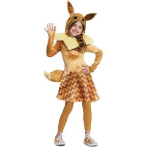 Disguise Girls Deluxe Girl’s Pokemon Eevee Hooded Costume With Ears & Tail | Kid’s Pokemon Eevee Cosplay Dress(Eevee)