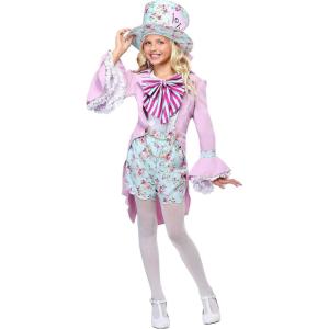 Fun Costumes Girls Mad Hatter Halloween Costume | Kids Wonderland Tea Party Complete Outfit for Themed Parties and Cosplay(Bundle W/ Tights)