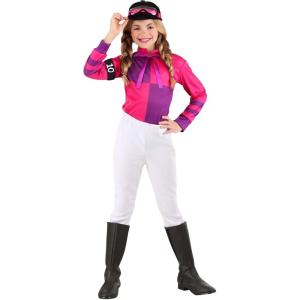 Girl’s Jockey Costume – Shirt, Pants, Arm Band, Hat with Attached Goggles, Elastic Waistband