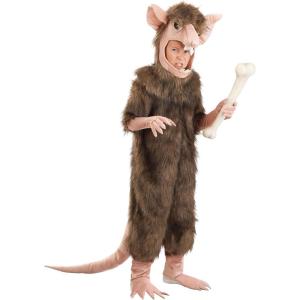 Kid Sewer Rat Costume, Brown Hooded Jumpsuit w/Attached Gloves & Shoe Covers