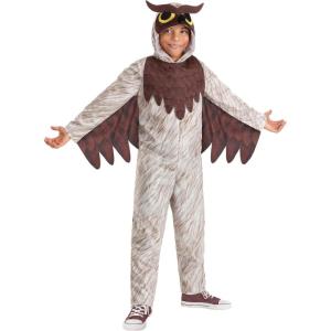 Kid’s Brown Barn Owl Costume | Nocturnal Predator Bird Jumpsuit with Attached Wings & Hood