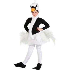 Kid’s Exclusive Graceful Flamingo Costume, Creative Bird Halloween Outfit(Swan)