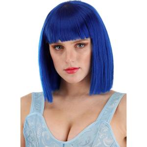 Fun Costumes Royal Blue Bob Wig for Women – Deep Blue Synthetic Hair with Feathery Bangs & Elastic Cap – Mermaid Wig for Women