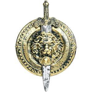 Fun Costumes Gladiator Shield and Sword Costume Set Shield, 29″ Sword, Roman Warrior Accessories – Gold, Standard(Standard)