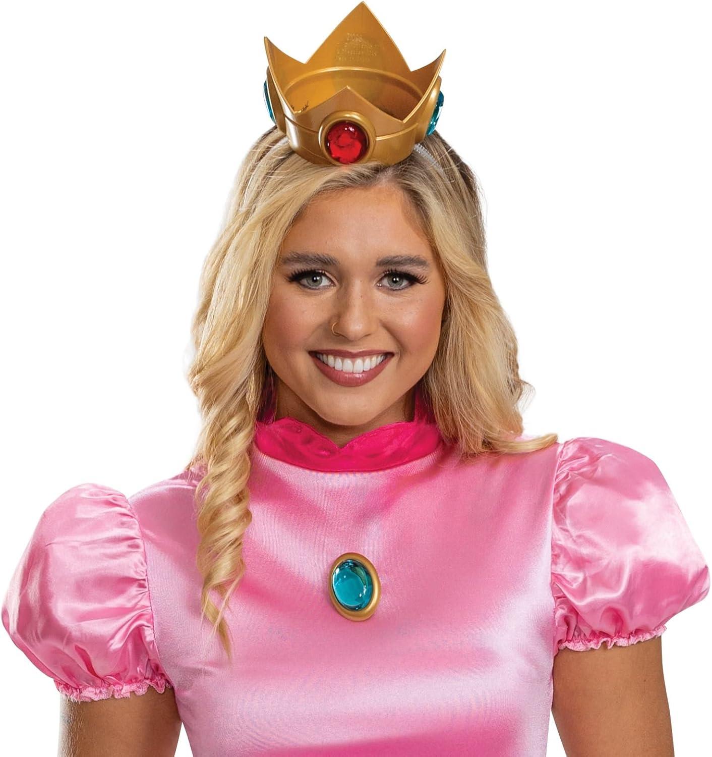 image:imageDisguise Womens Deluxe Womens Princess Peach Costume Dress amp Crown Adult Super Mario Bros Character Cosplay OutfitPrincess Peach