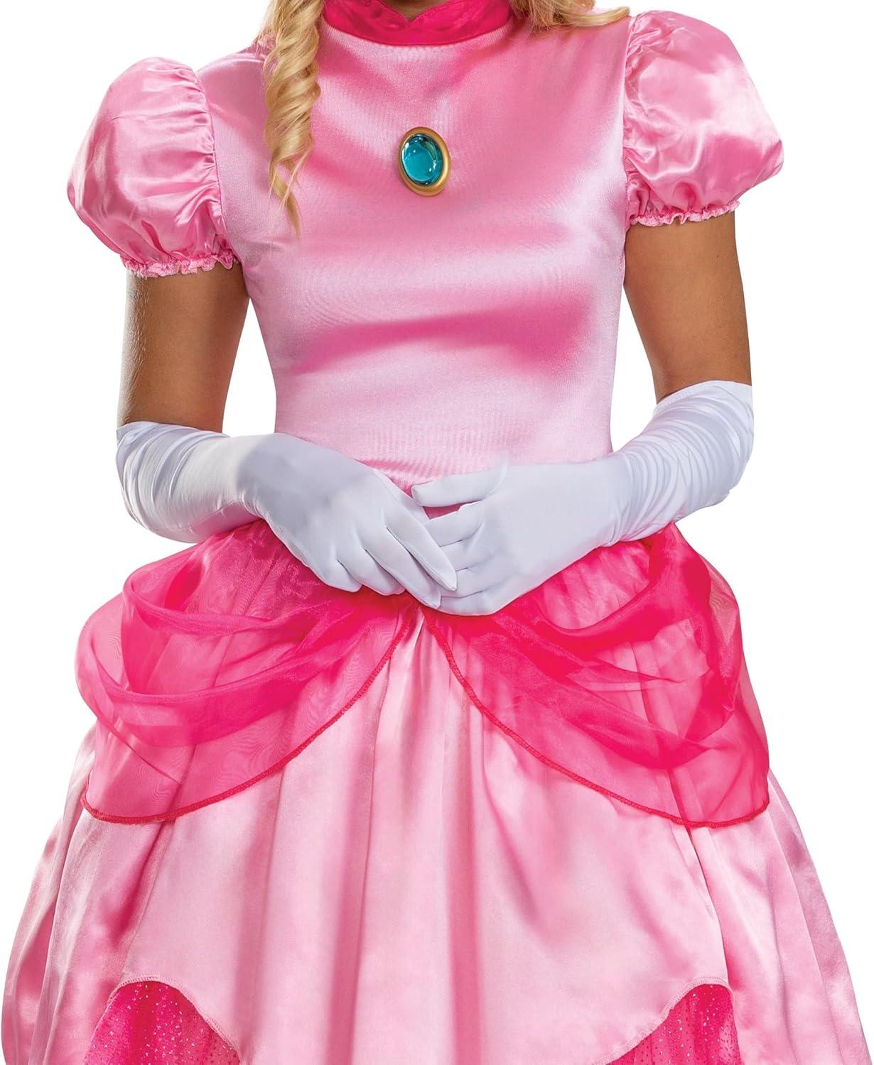 image:imageDisguise Womens Deluxe Womens Princess Peach Costume Dress amp Crown Adult Super Mario Bros Character Cosplay OutfitPrincess Peach