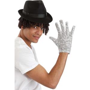 Adult Moonwalk Michael Jackson Costume Kit – Iconic MJ Sequined Glove & Fedora Hat Accessory Set