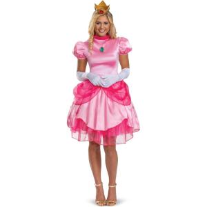 Disguise Womens Deluxe Women’s Princess Peach Costume Dress & Crown | Adult Super Mario Bros. Character Cosplay Outfit(Princess Peach)