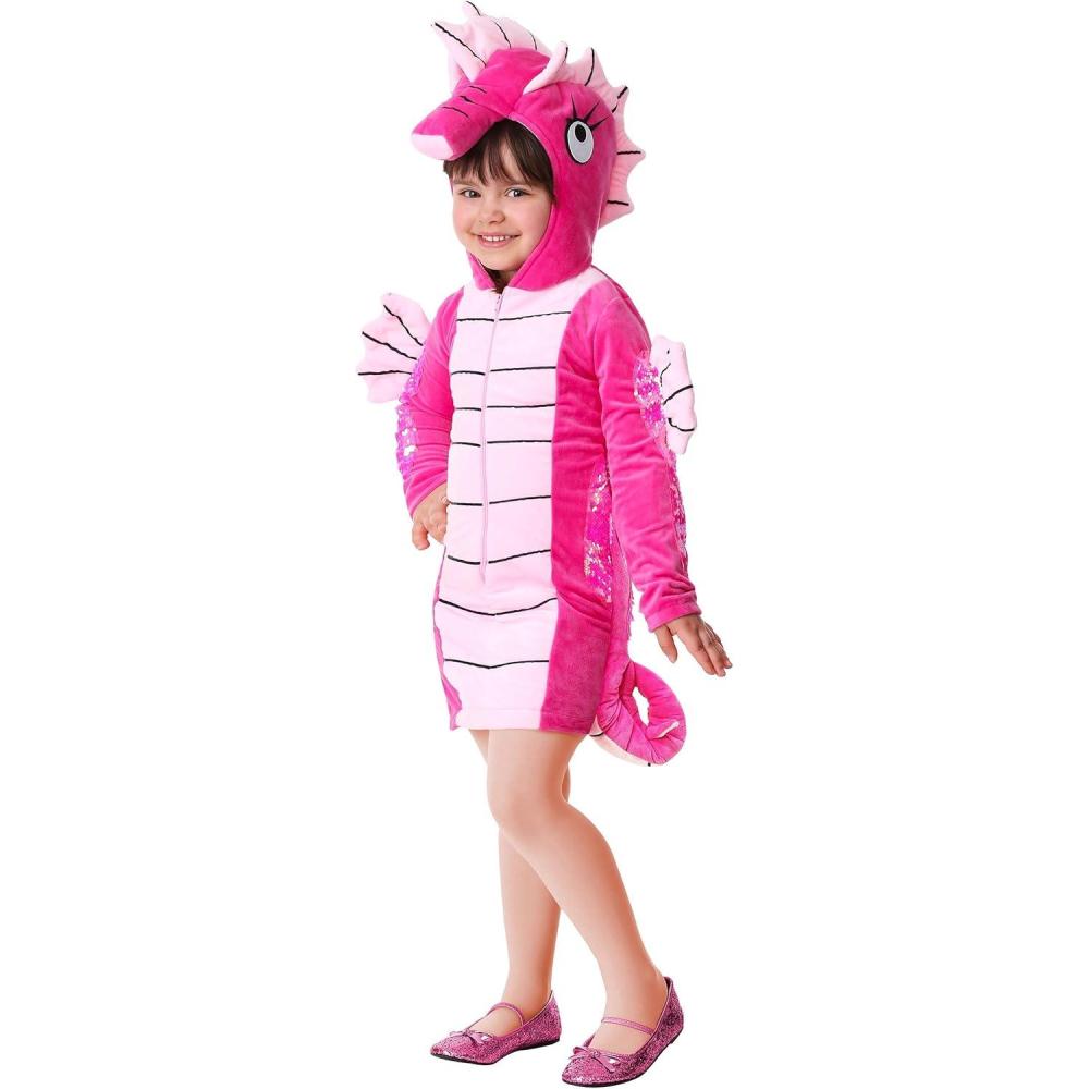 image:imageToddler Pink Seahorse Costume for Girls  Hooded Dress with SoftSculpted Fins and Sequin Trim