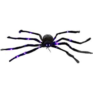 Fun Costumes Giant 3.75 feet Halloween Spider Decoration, Purple LED Light up Hairy Harvestman with Lighted Eyes, Battery Operated Realistic Scary Fake Spider for Yard – Standard – Black(Standard)