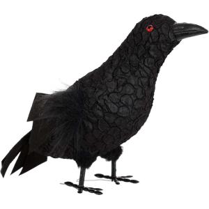 Fun Costumes Realistic Standing Black Feather Crow Indoor Decoration, Squawking Party Prop Halloween Display(Standard)