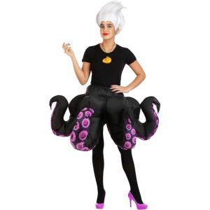 Womens Disney Ursula Inflatable Costume | Adult Little Mermaid Villain Tentacle Short Skirt and Shell Necklace