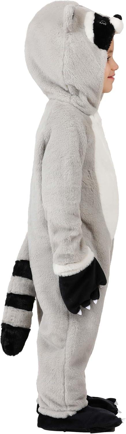image:imageToddler Rascal Raccoon Costume Furry Hooded Jumpsuit with Striped Tail and Mitts