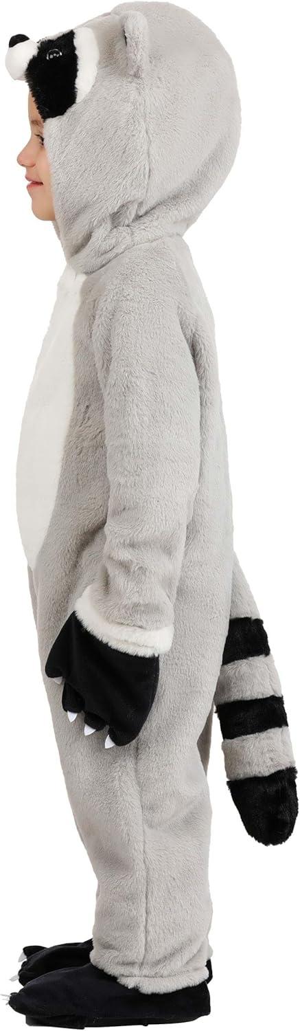 image:imageToddler Rascal Raccoon Costume Furry Hooded Jumpsuit with Striped Tail and Mitts