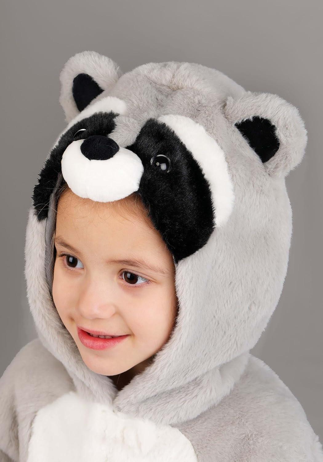 image:imageToddler Rascal Raccoon Costume Furry Hooded Jumpsuit with Striped Tail and Mitts