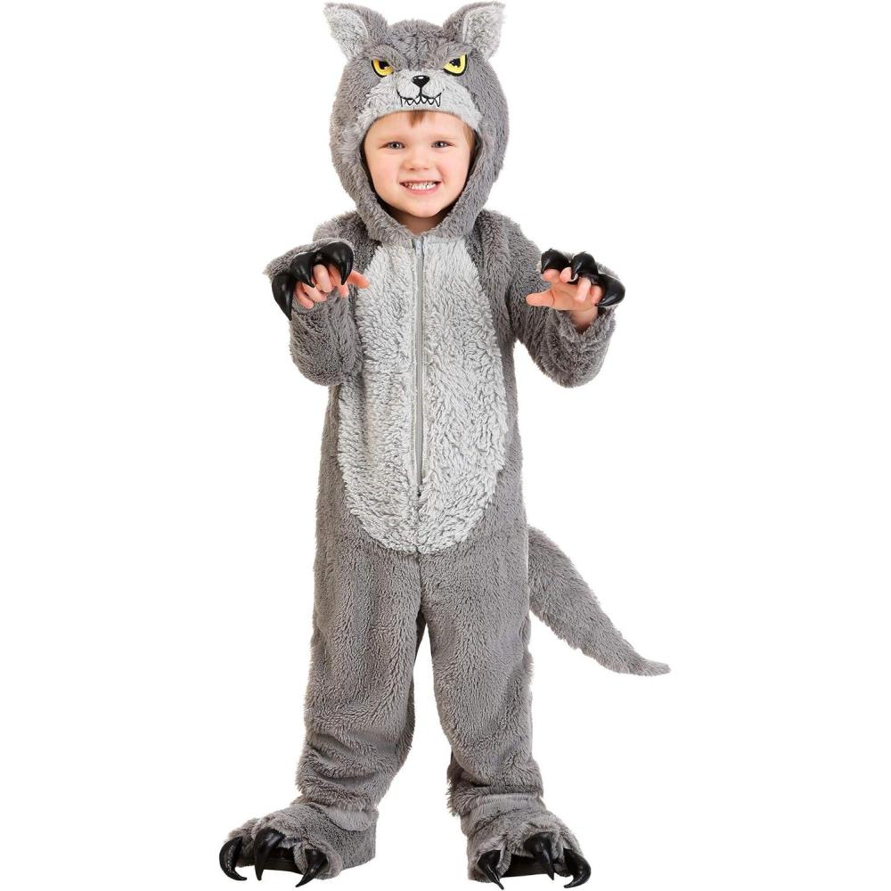 image:imageFurtastic Grey Wolf Costume for Toddlers  Plush Jumpsuit with Tail Perfect for Howling Halloween Fun