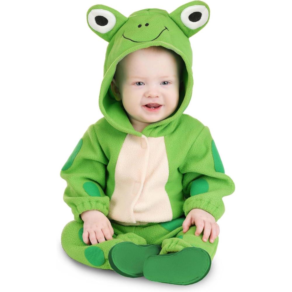 image:imageInfant Frog Costume  Cozy Animal Theme Hooded Jumpsuit with Embroidered Frog Face For Babies