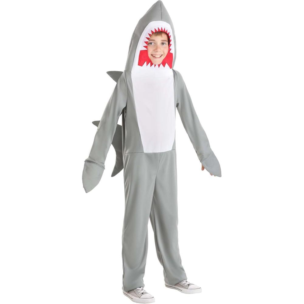 image:imageKids Shark Costume  Ocean Animal Jumpsuit Featuring Back Fins for Halloween Dress Up Fun or Themed Events