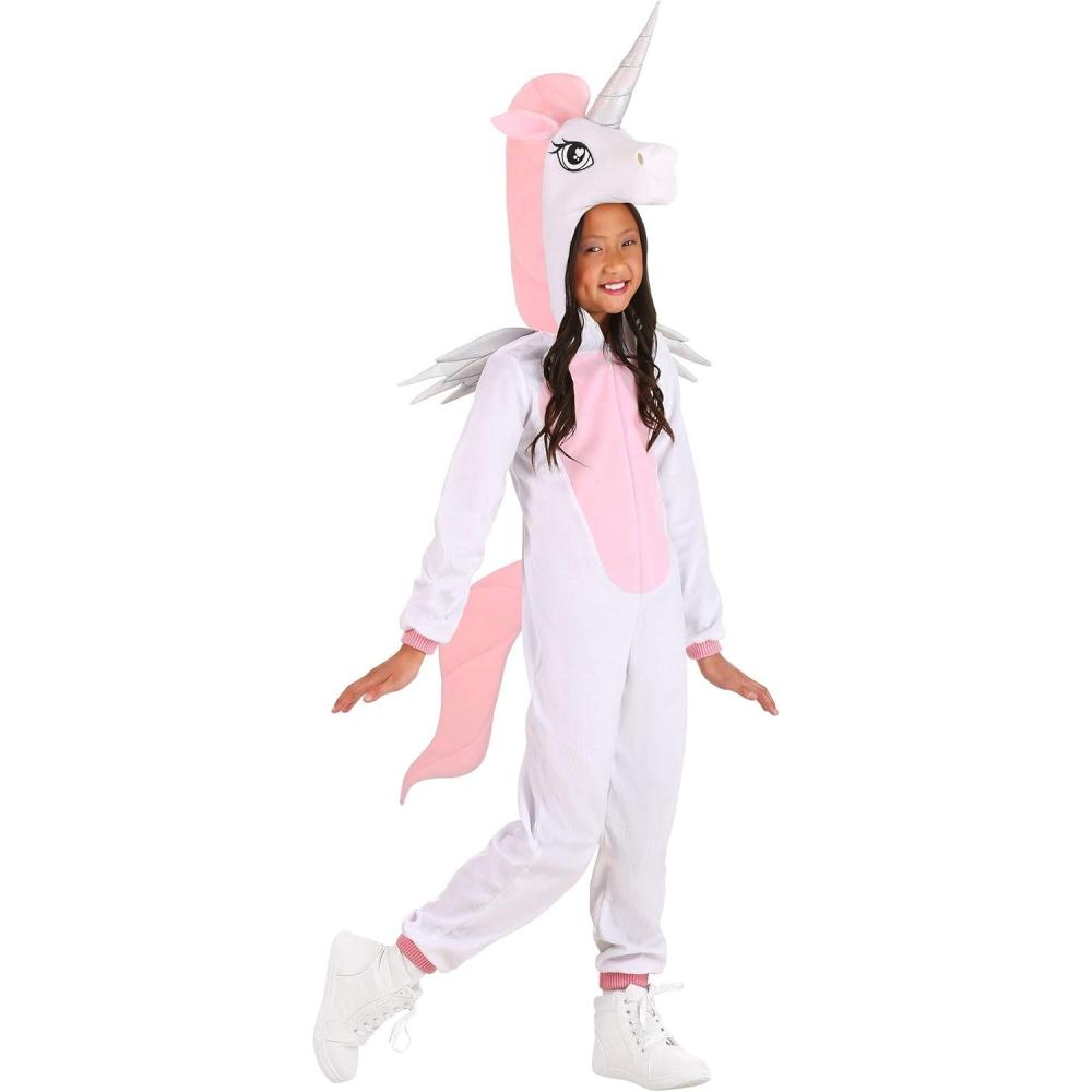 image:imageKids Unicorn Jumpsuit Costume with Attached Horn Snout Rib Knit Cuffs and Holographic WingsWhite