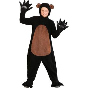 Grinning Grizzly Kid’s Costume – Sherpa Jumpsuit with Headpiece, Mitts, and Shoe Covers