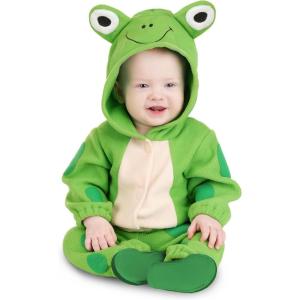 Infant Frog Costume | Cozy Animal Theme Hooded Jumpsuit with Embroidered Frog Face For Babies