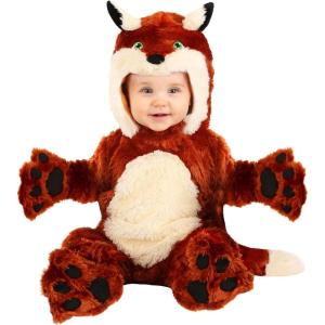 Plush Fox Infant Costume – Jumpsuit with Hood, Mitts, Foot Covers, and Tail