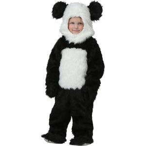 Toddler Panda Bear Halloween Costume, Faux Fur Jumpsuit With Hood, Mitts, and Shoe Covers