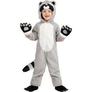 Toddler Rascal Raccoon Costume | Furry Hooded Jumpsuit with Striped Tail and Mitts