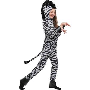 Wild Zebra Kids Jumpsuit Costume with Hood, Mane & Tail | Safari Animal Halloween Outfit for Boys & Girls