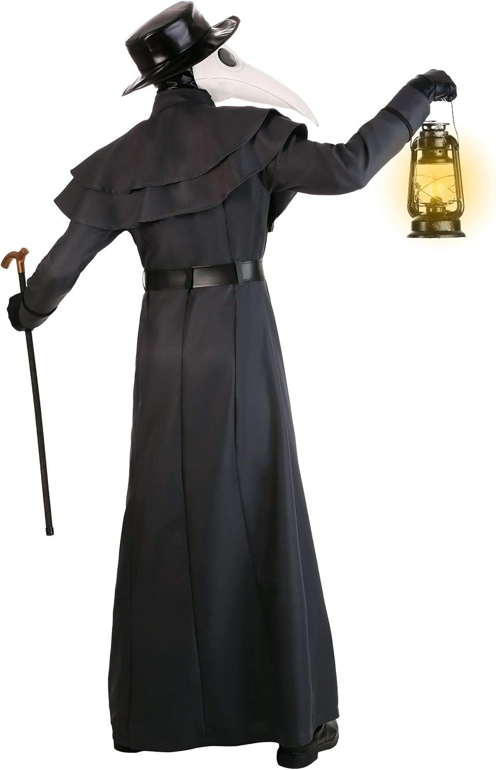 image:imageMens Classic Plague Doctor Costume with Mask Hat Gloves amp Cross Necklace Bubonic Plague Halloween Outfit for AdultsPlague Doctor Costume Black