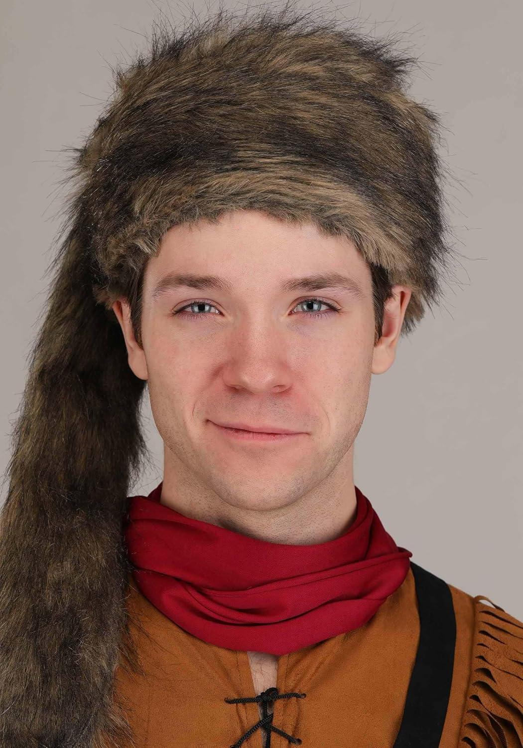 image:imageMens Frontier Costume Davy Crockett Polyester Outfit With Raccoon Hat Belt And Pouch Halloween amp Cosplay Attire