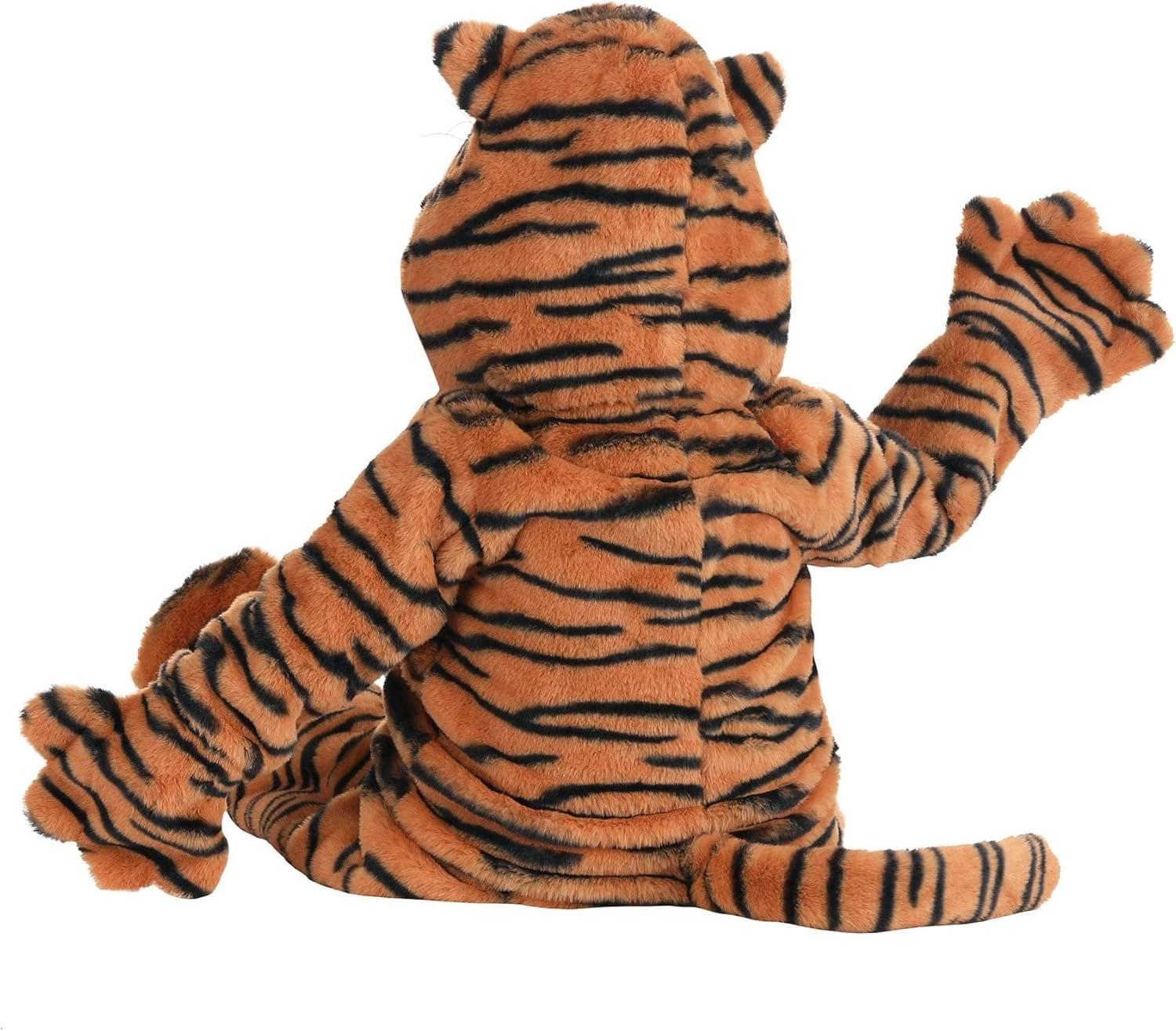image:imageSoft Striped Tiger Jumpsuit with Hood Ears Tail and Booties
