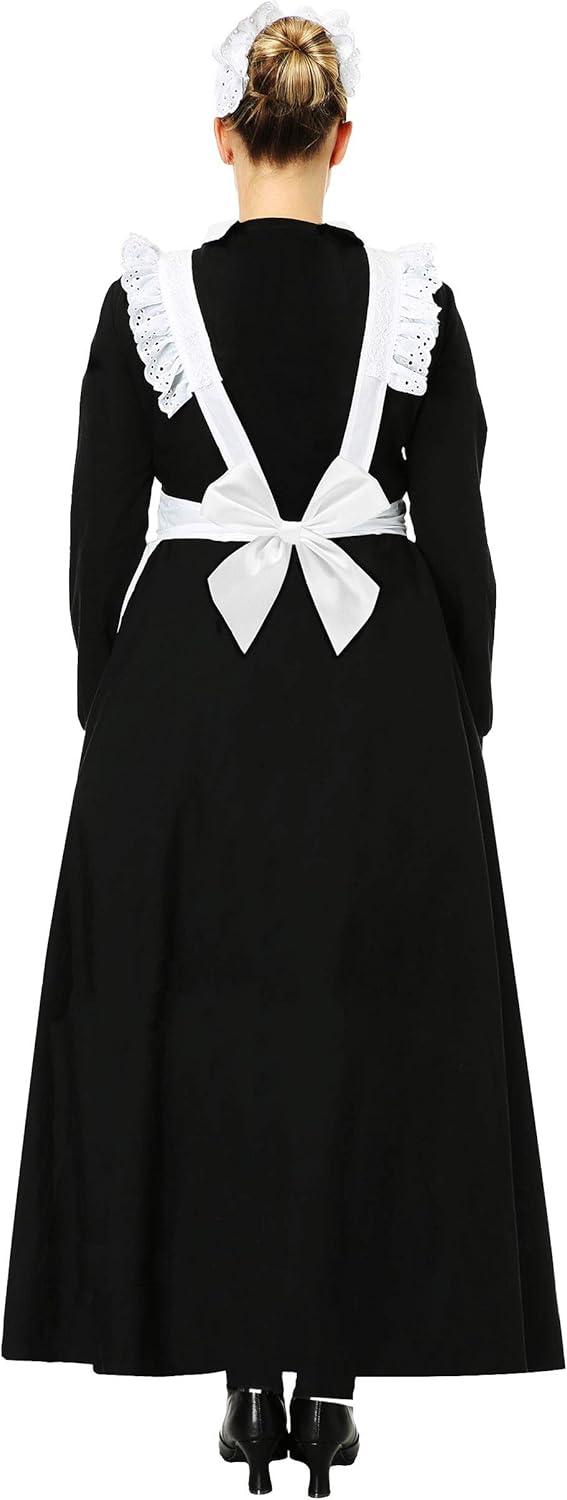 image:imageTraditional Maid Costume For Adults Includes Black Dress With White Collar And Back Zipper Apron And Bonnet