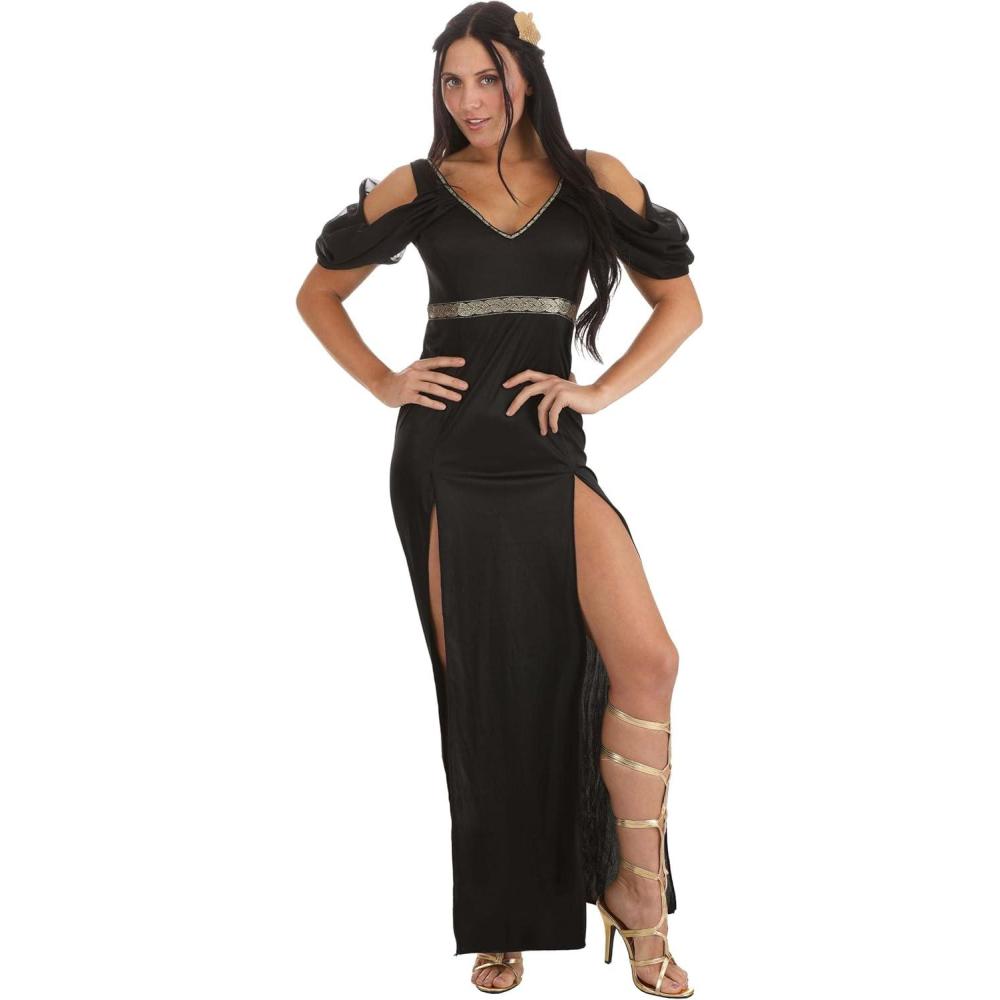 image:imageDark Goddess Womens Dress Costume with Chiffon Shoulder Puffs and HeadbandBlack