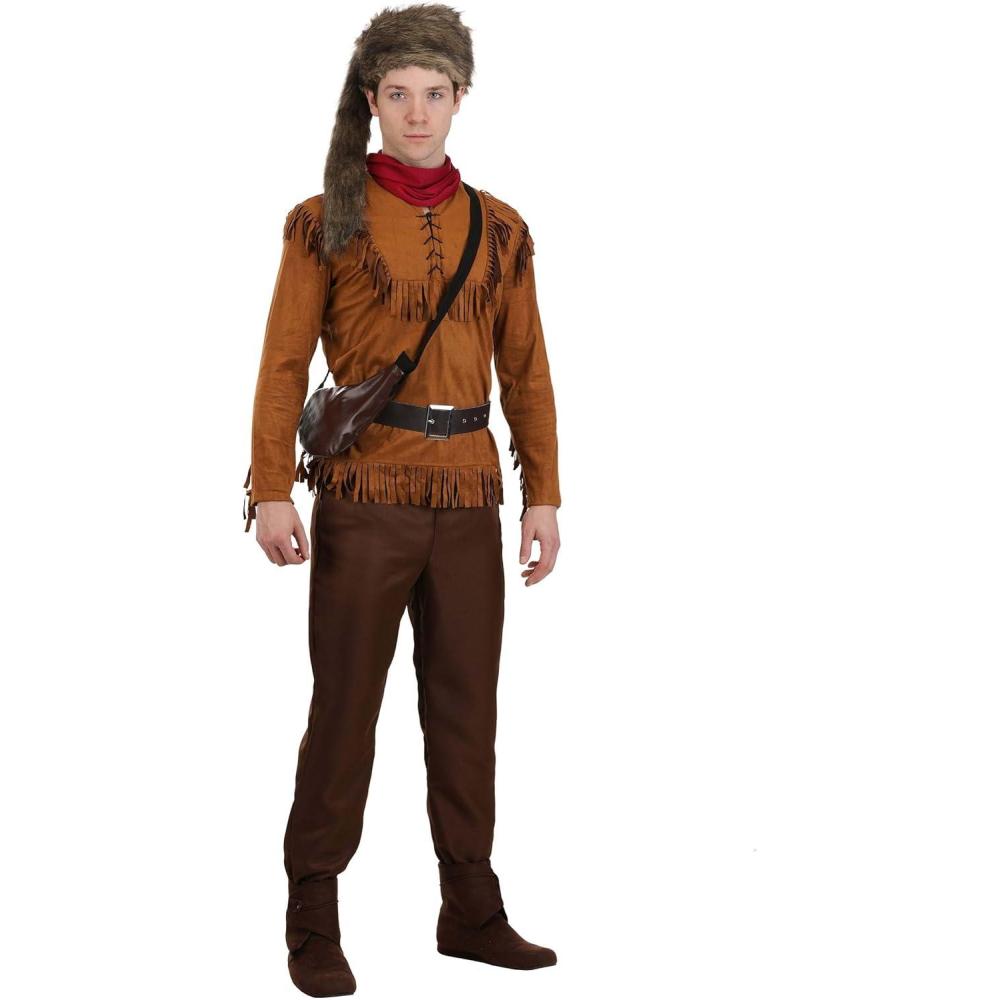 image:imageMens Frontier Costume Davy Crockett Polyester Outfit With Raccoon Hat Belt And Pouch Halloween amp Cosplay Attire